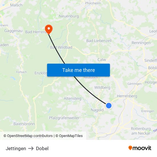 Jettingen to Dobel map