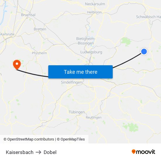 Kaisersbach to Dobel map