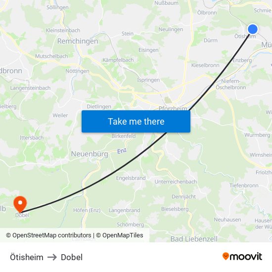 Ötisheim to Dobel map