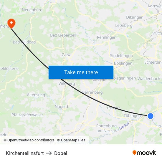 Kirchentellinsfurt to Dobel map