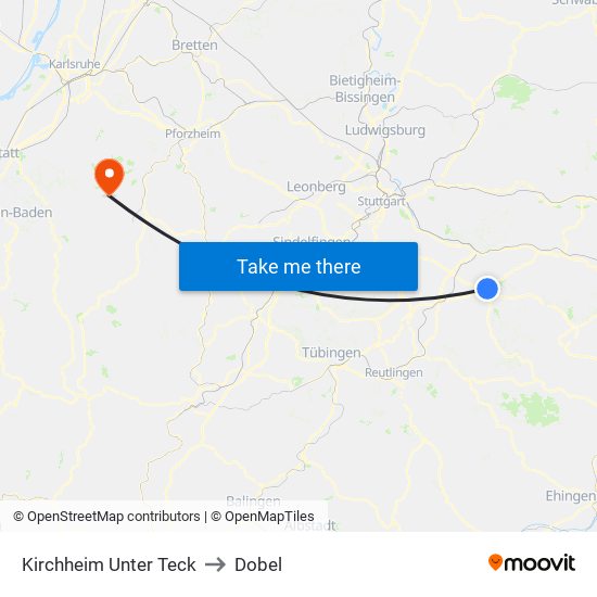 Kirchheim Unter Teck to Dobel map