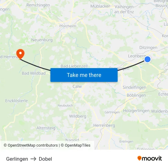 Gerlingen to Dobel map