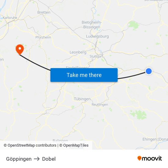 Göppingen to Dobel map