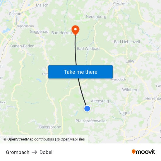 Grömbach to Dobel map