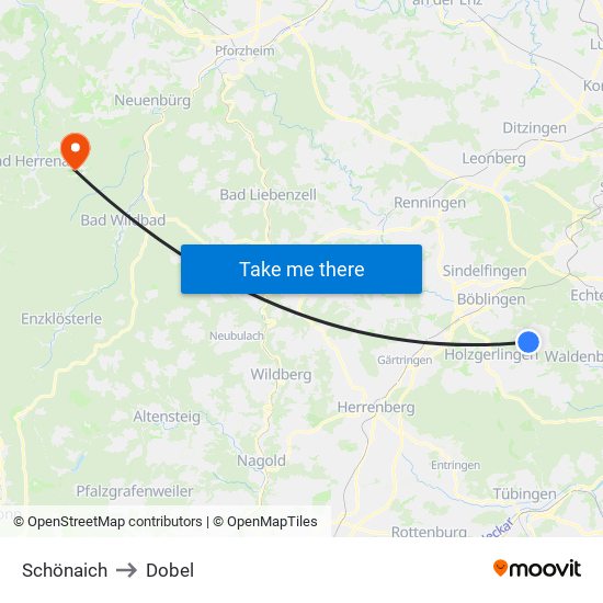 Schönaich to Dobel map