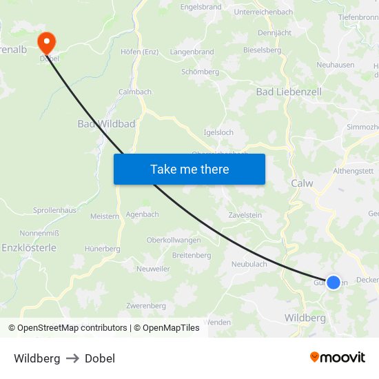 Wildberg to Dobel map