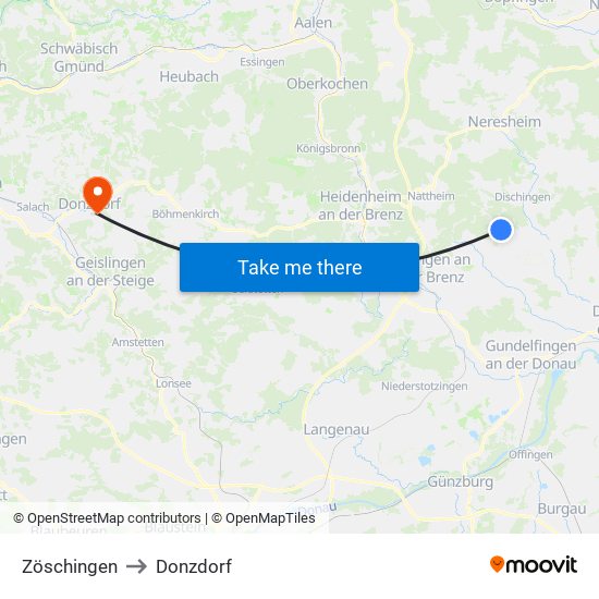 Zöschingen to Donzdorf map