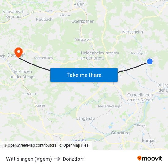 Wittislingen (Vgem) to Donzdorf map