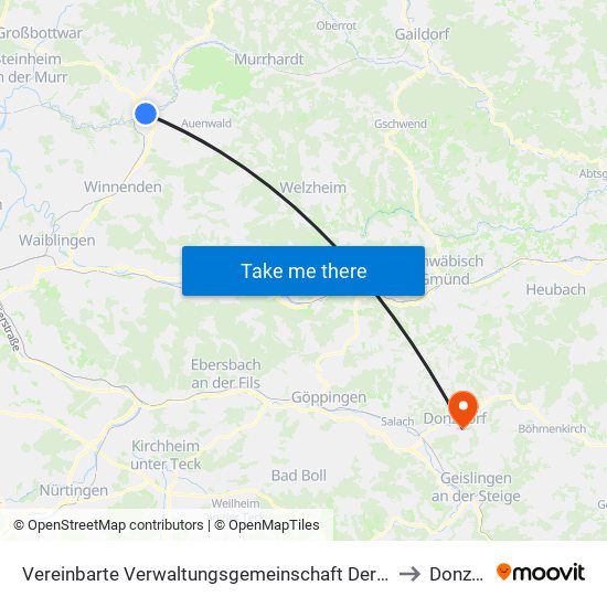 Vereinbarte Verwaltungsgemeinschaft Der Stadt Backnang to Donzdorf map