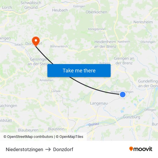 Niederstotzingen to Donzdorf map