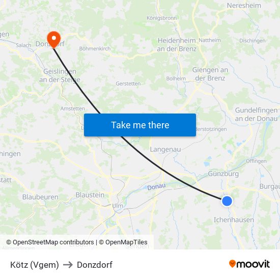 Kötz (Vgem) to Donzdorf map