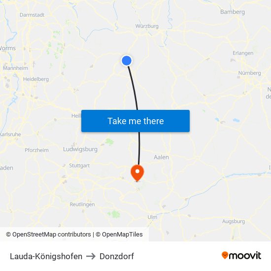 Lauda-Königshofen to Donzdorf map
