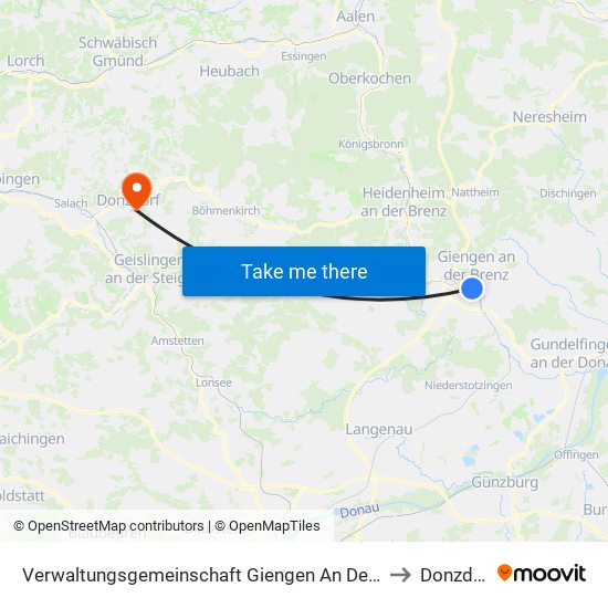Verwaltungsgemeinschaft Giengen An Der Brenz to Donzdorf map