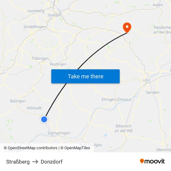 Straßberg to Donzdorf map