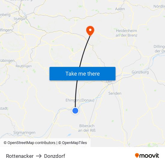 Rottenacker to Donzdorf map