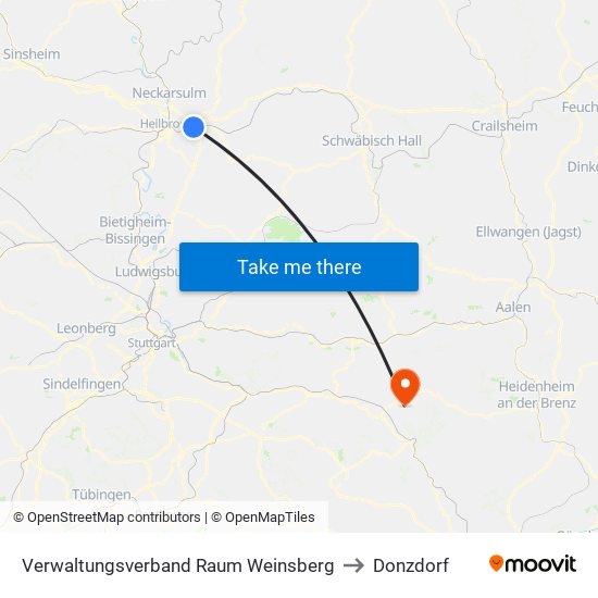 Verwaltungsverband Raum Weinsberg to Donzdorf map