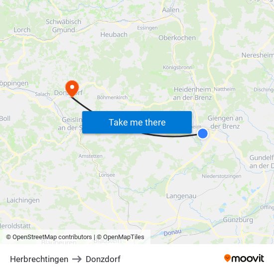 Herbrechtingen to Donzdorf map