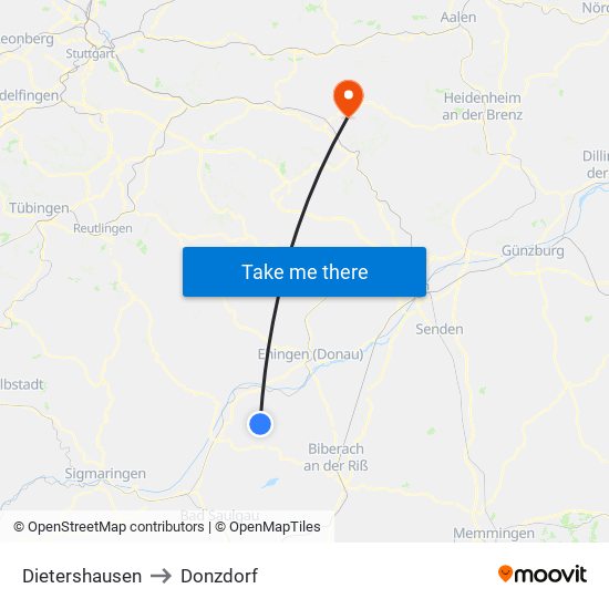 Dietershausen to Donzdorf map