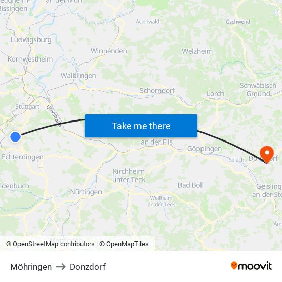 Möhringen to Donzdorf map
