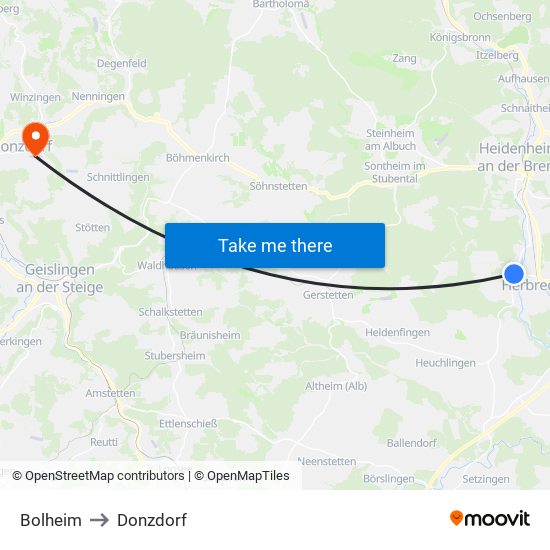 Bolheim to Donzdorf map