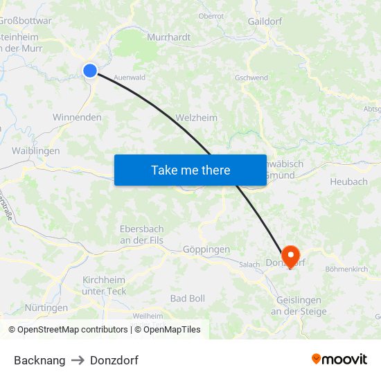 Backnang to Donzdorf map