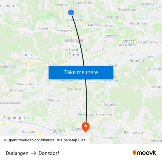 Durlangen to Donzdorf map