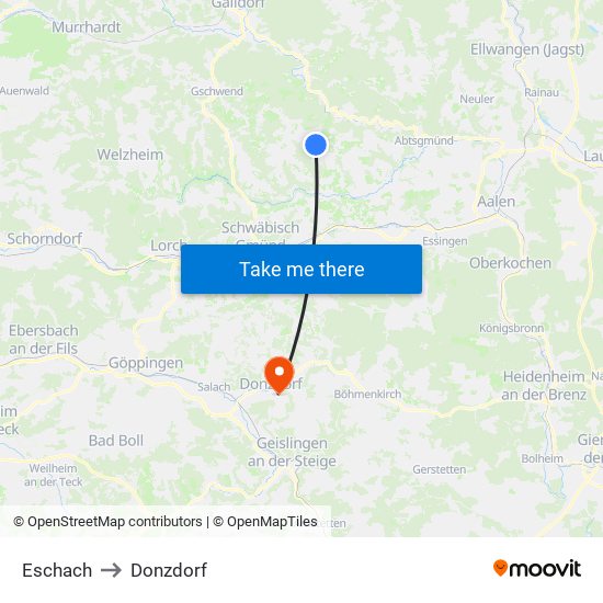 Eschach to Donzdorf map