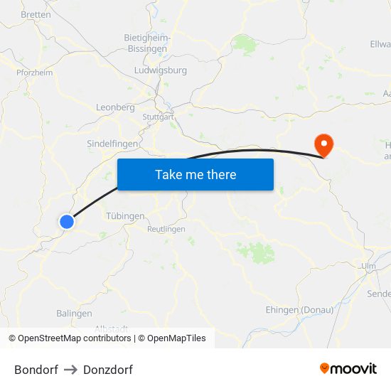 Bondorf to Donzdorf map