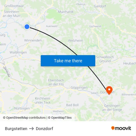 Burgstetten to Donzdorf map