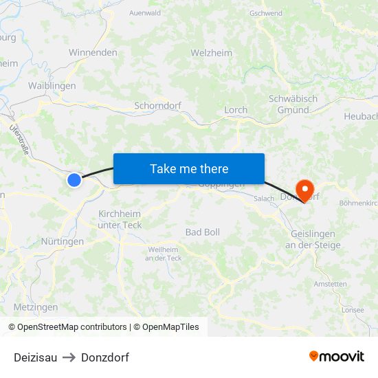 Deizisau to Donzdorf map