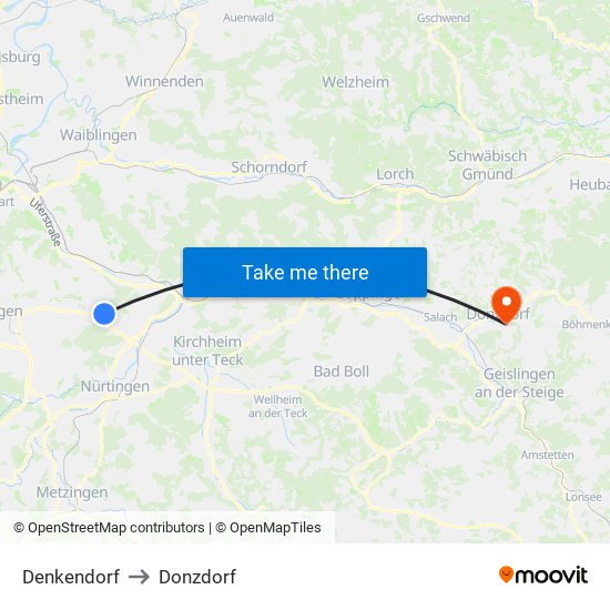 Denkendorf to Donzdorf map