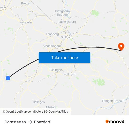 Dornstetten to Donzdorf map