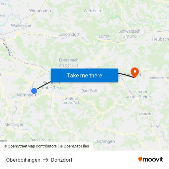 Oberboihingen to Donzdorf map