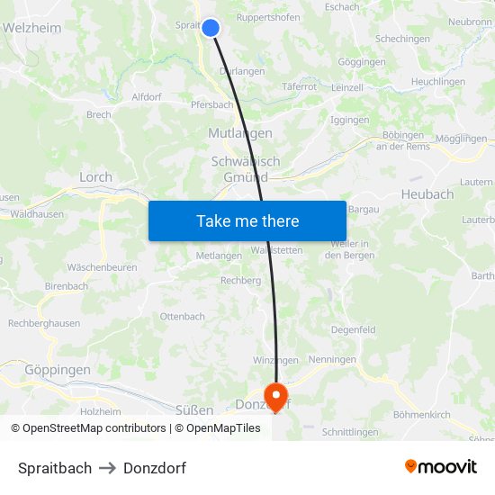 Spraitbach to Donzdorf map