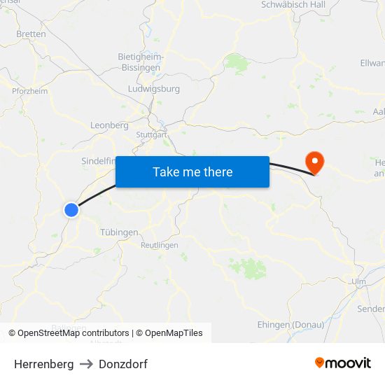 Herrenberg to Donzdorf map