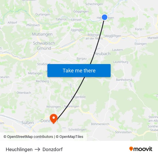 Heuchlingen to Donzdorf map