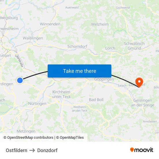 Ostfildern to Donzdorf map