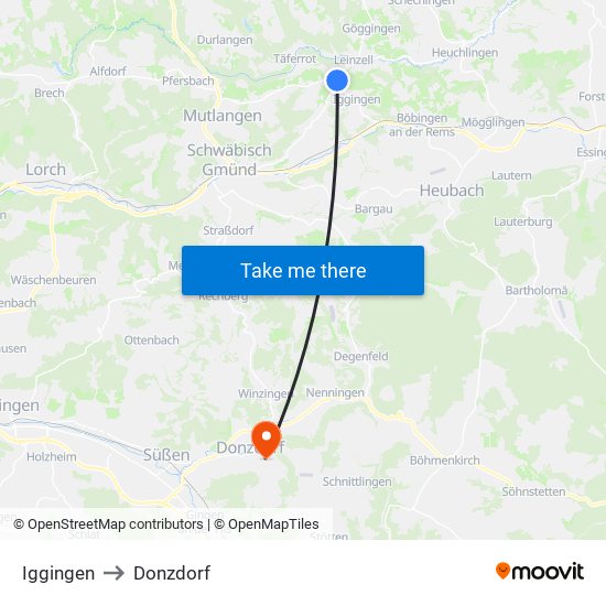 Iggingen to Donzdorf map