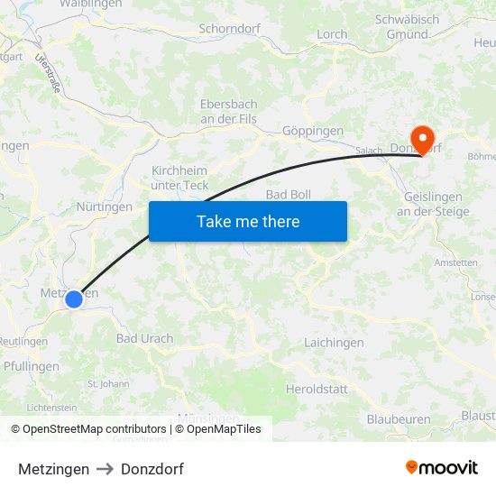 Metzingen to Donzdorf map