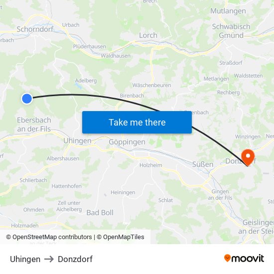 Uhingen to Donzdorf map