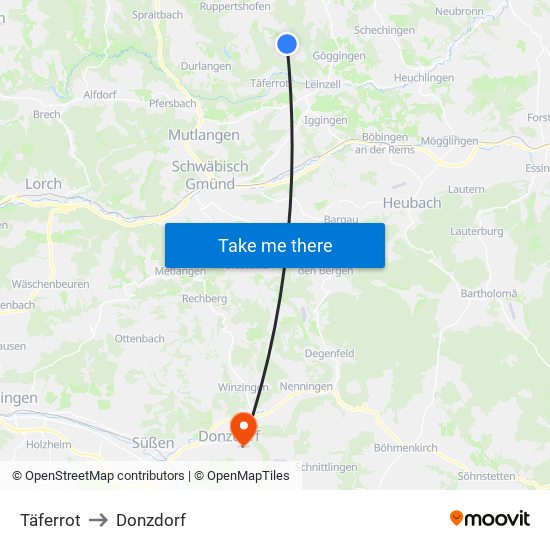 Täferrot to Donzdorf map