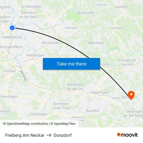 Freiberg Am Neckar to Donzdorf map