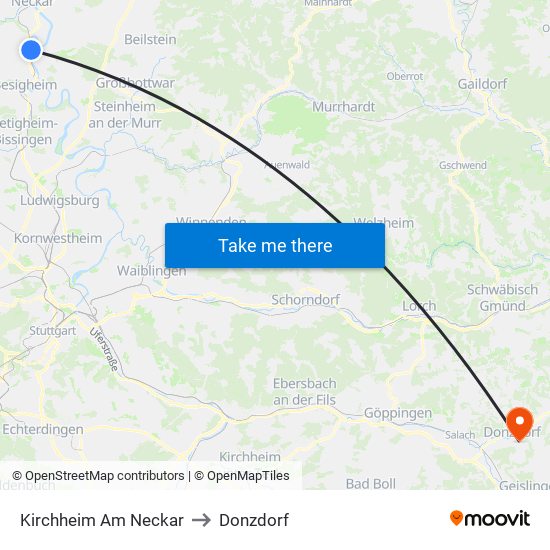 Kirchheim Am Neckar to Donzdorf map