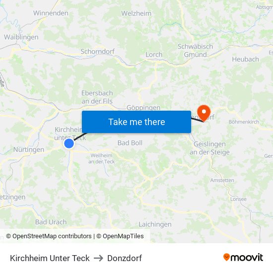 Kirchheim Unter Teck to Donzdorf map