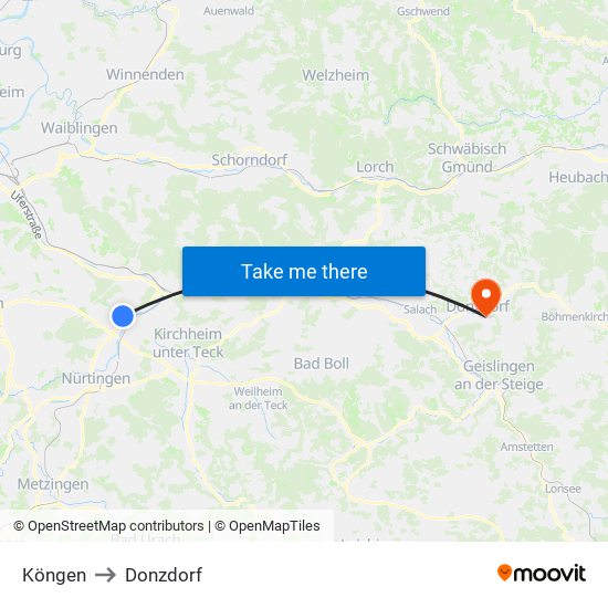 Köngen to Donzdorf map