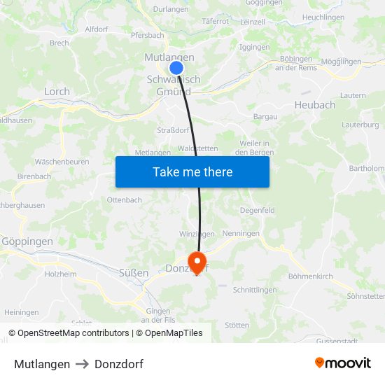 Mutlangen to Donzdorf map