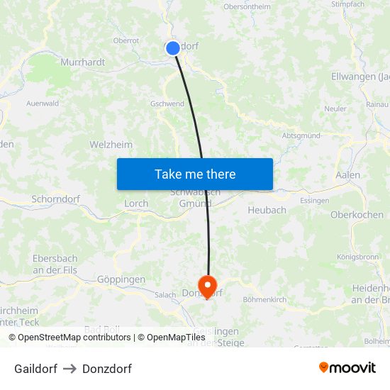 Gaildorf to Donzdorf map