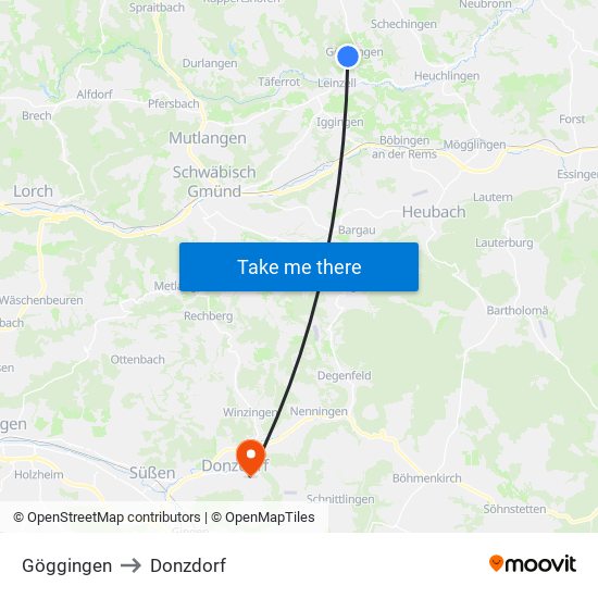 Göggingen to Donzdorf map