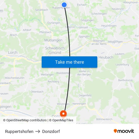 Ruppertshofen to Donzdorf map