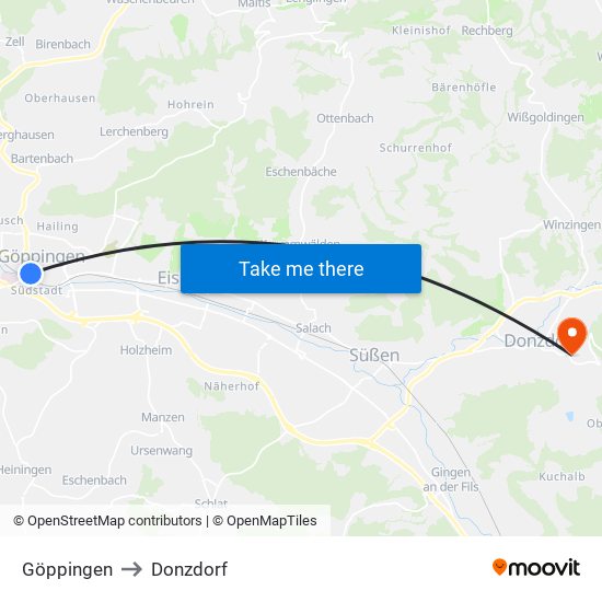Göppingen to Donzdorf map